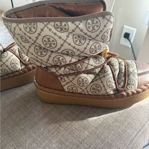 Tory Burch Brown and Cream Winter Boots
